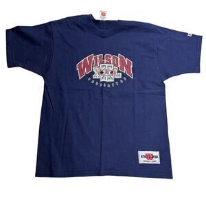 Wilson Graphic Blue Vintage 90s Short Sleeve T Shirt Mens Large Heavy Cotton